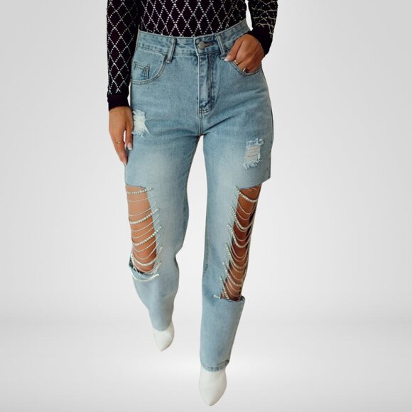 Concert Ready Rhinestone Jeans - Side Panel Cutout - Size Large (8/10) - Picture 4 of 7